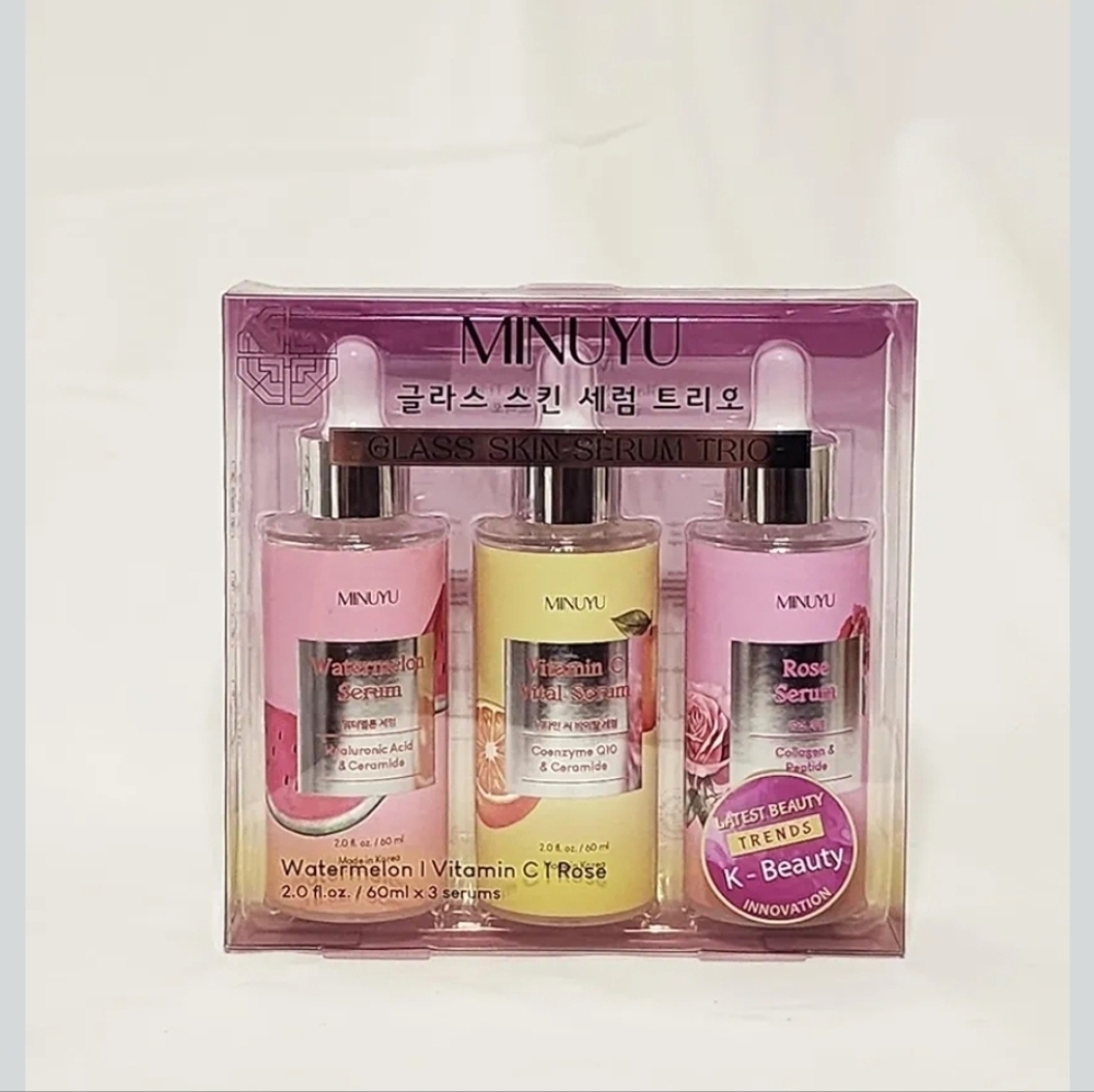 Korean Glass Skin Serum Trio - Watermelon, Vitamin C, Rose